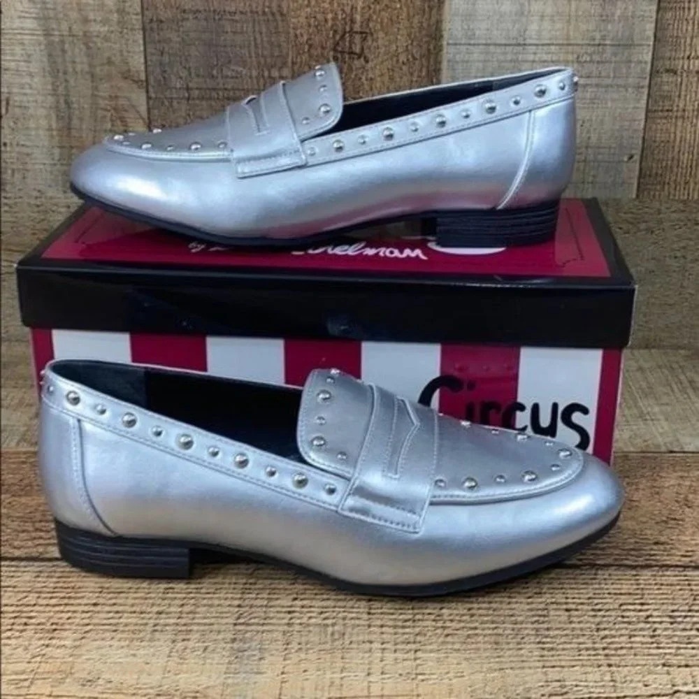 Circus by Sam Edelman Silver Harlee Penny Loafers Womens 6.5 M Slip On‎ Shoes